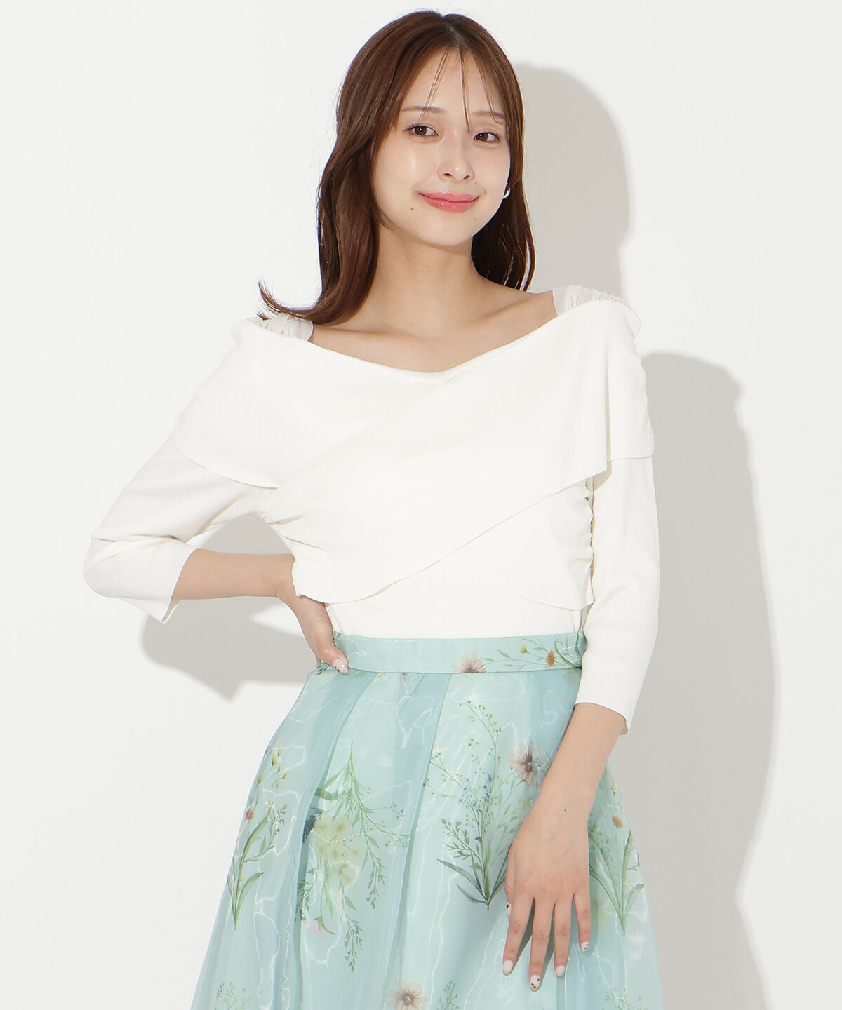 アンドクチュール「7分袖クロスネックニットプルオーバー」|ニット・セーター|