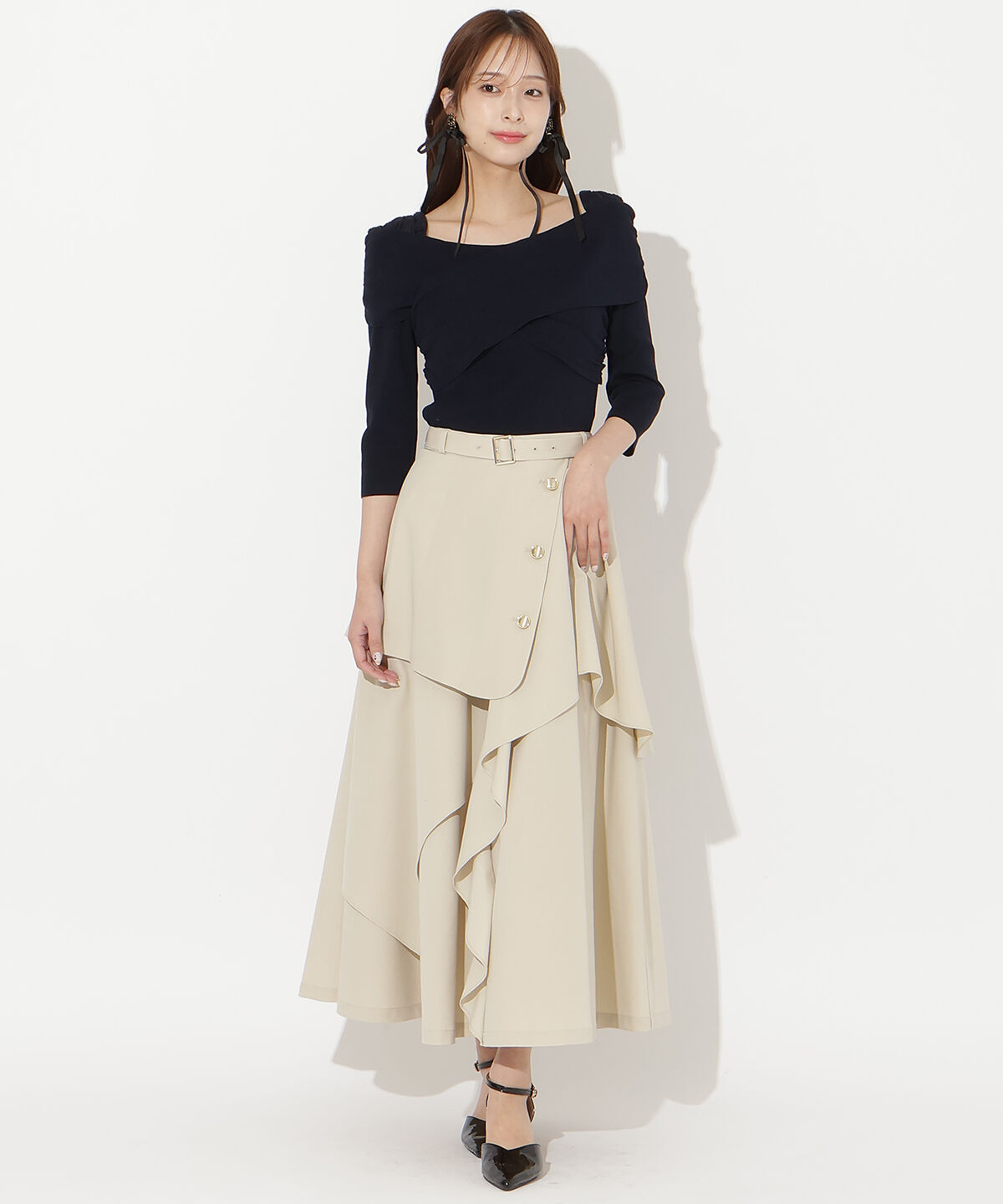 アンドクチュール「7分袖クロスネックニットプルオーバー」|ニット・セーター|