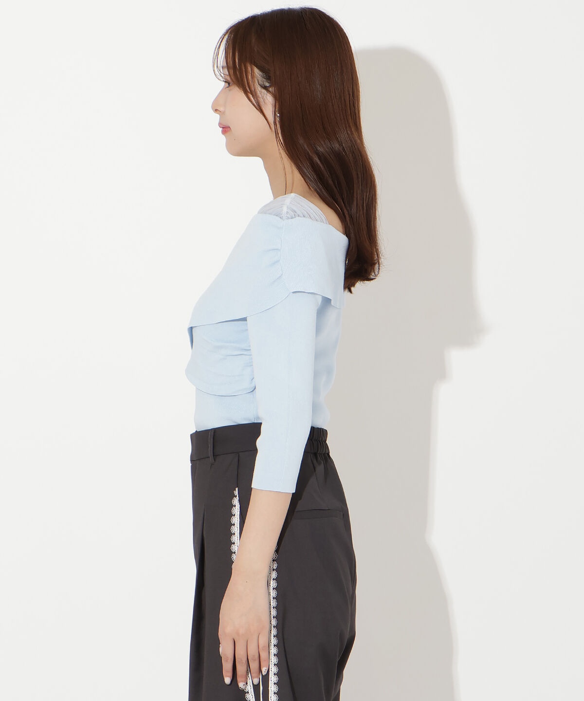 アンドクチュール「7分袖クロスネックニットプルオーバー」|ニット・セーター|