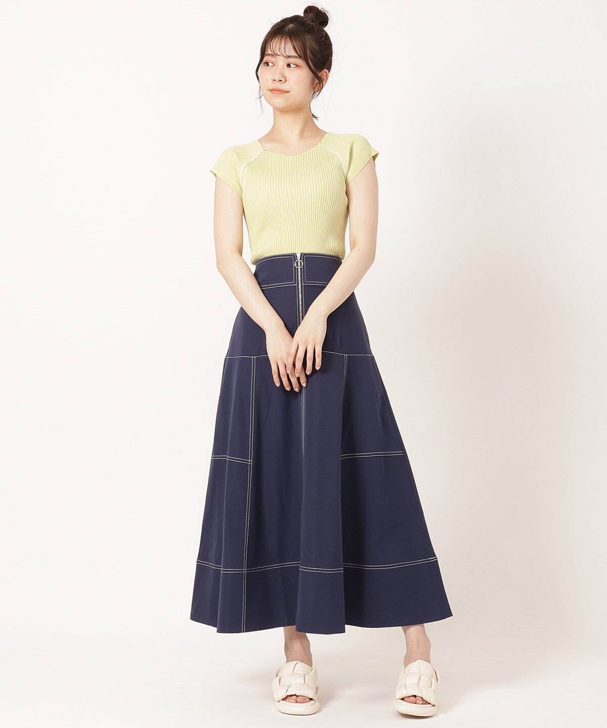 REDYAZEL「ラインフレンチスリーブニットプルオーバー」|ニット・セーター|