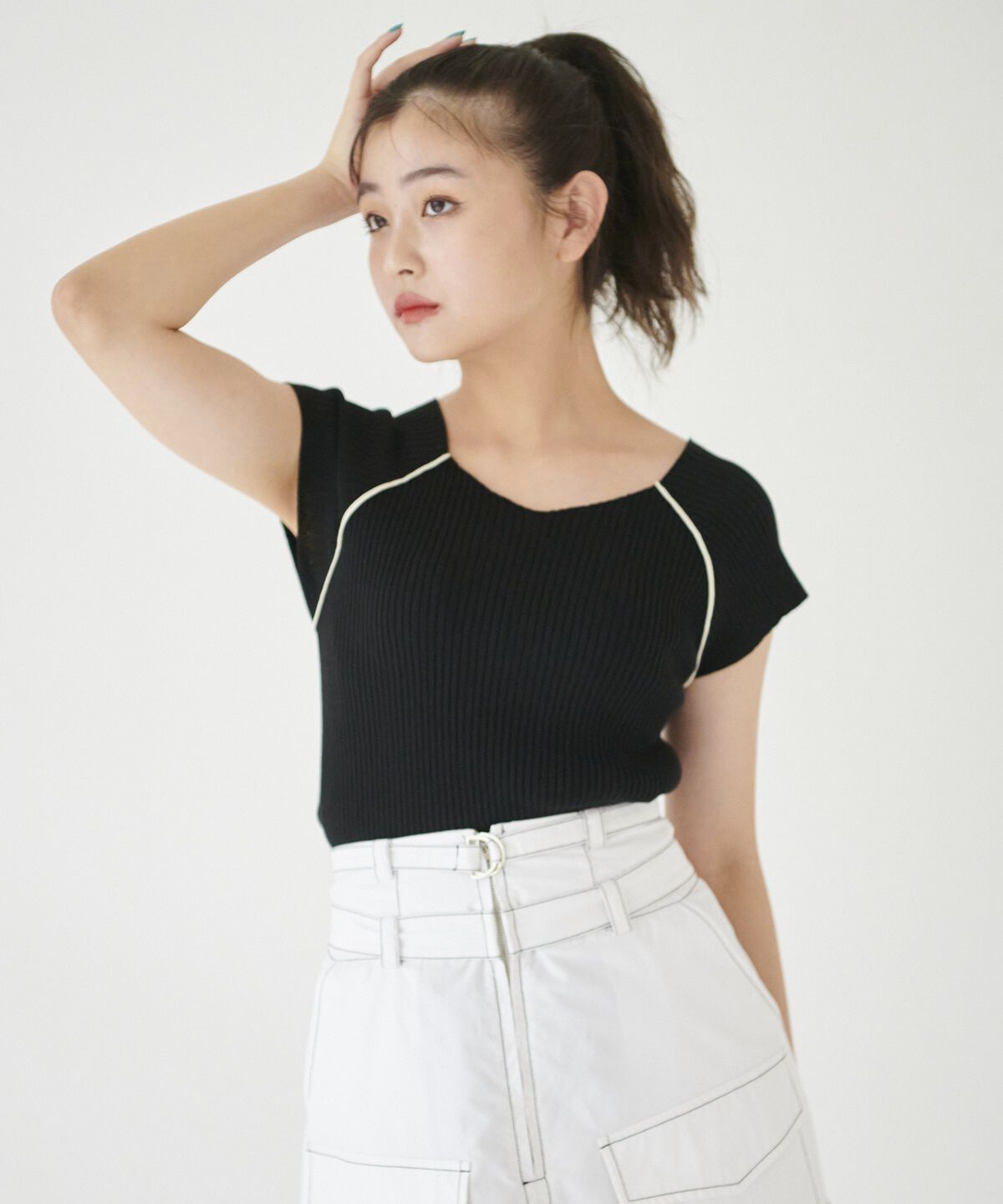 REDYAZEL「ラインフレンチスリーブニットプルオーバー」|ニット・セーター|