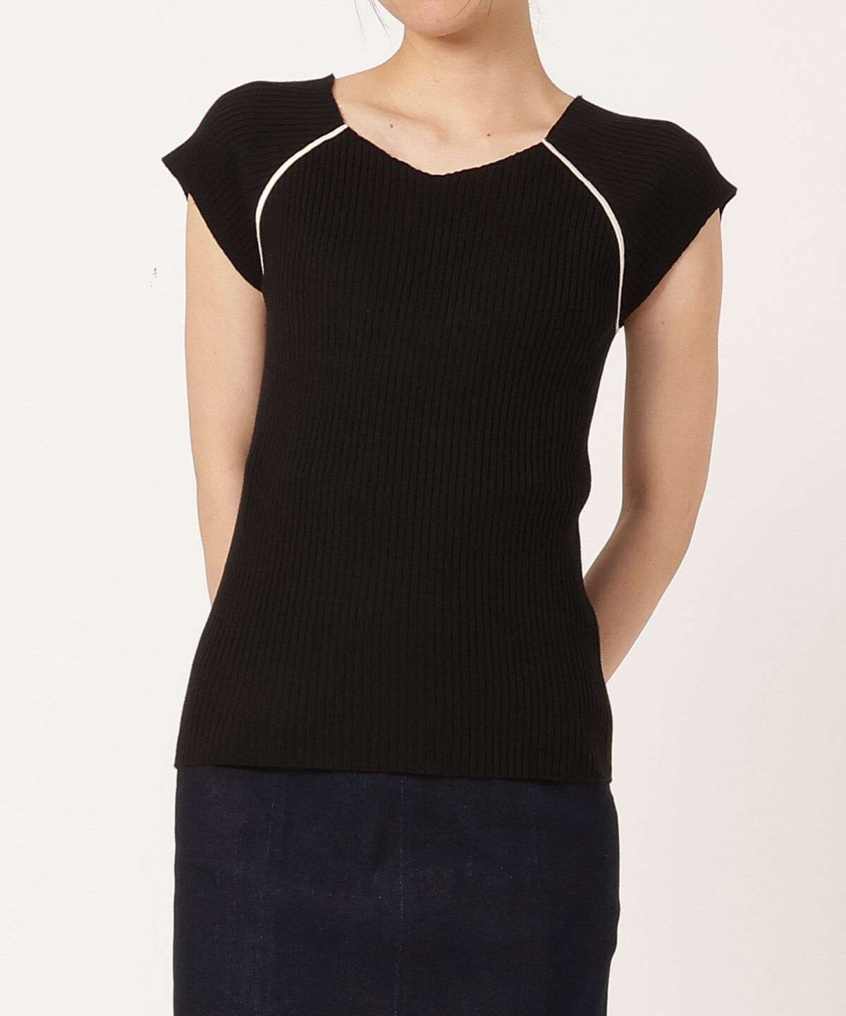 REDYAZEL「ラインフレンチスリーブニットプルオーバー」|ニット・セーター|