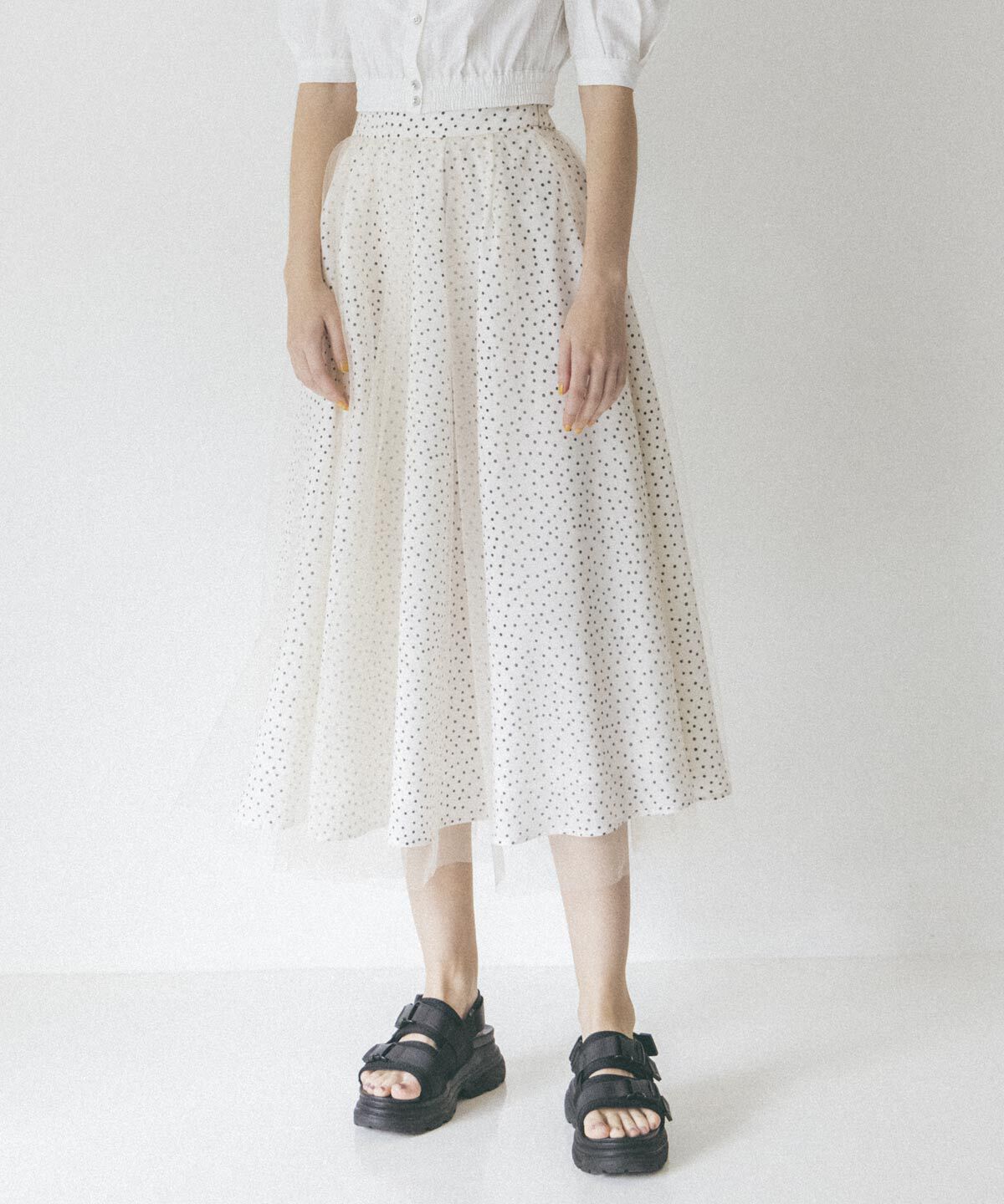 REDYAZEL「ドット&times;チュールフレアスカート」|フレア|