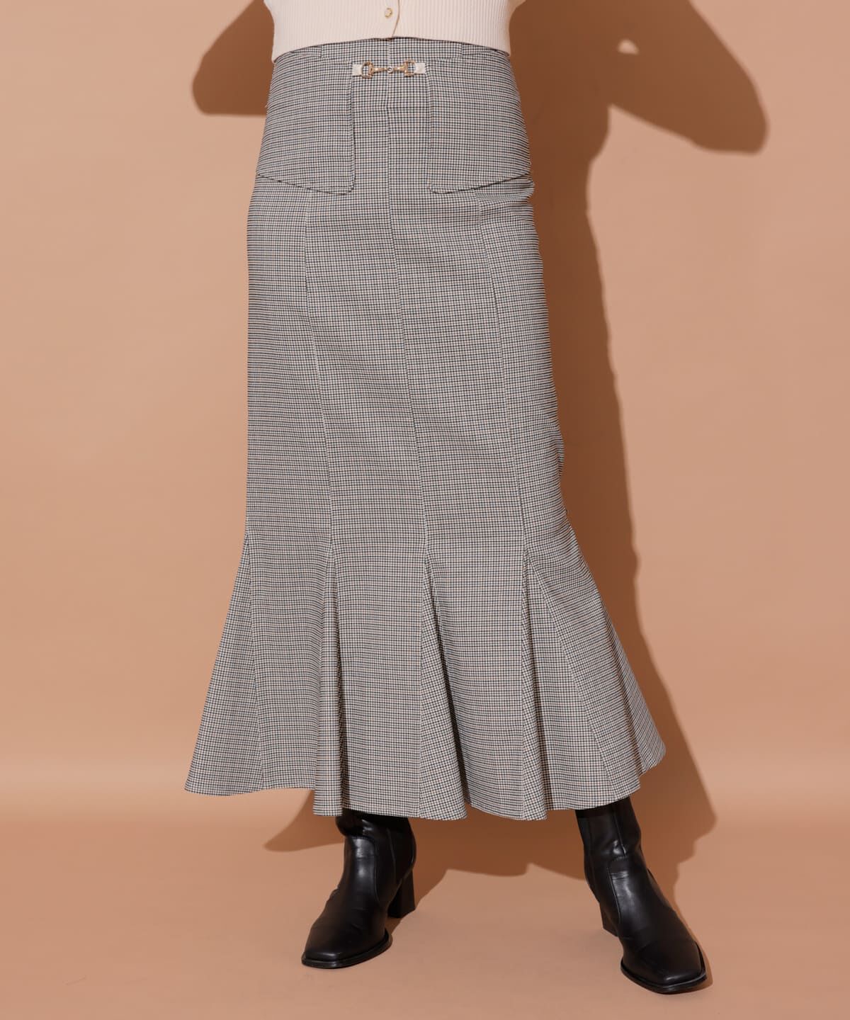 REDYAZEL「ビット付きマーメイドスカート」|タイト|茶系チェック