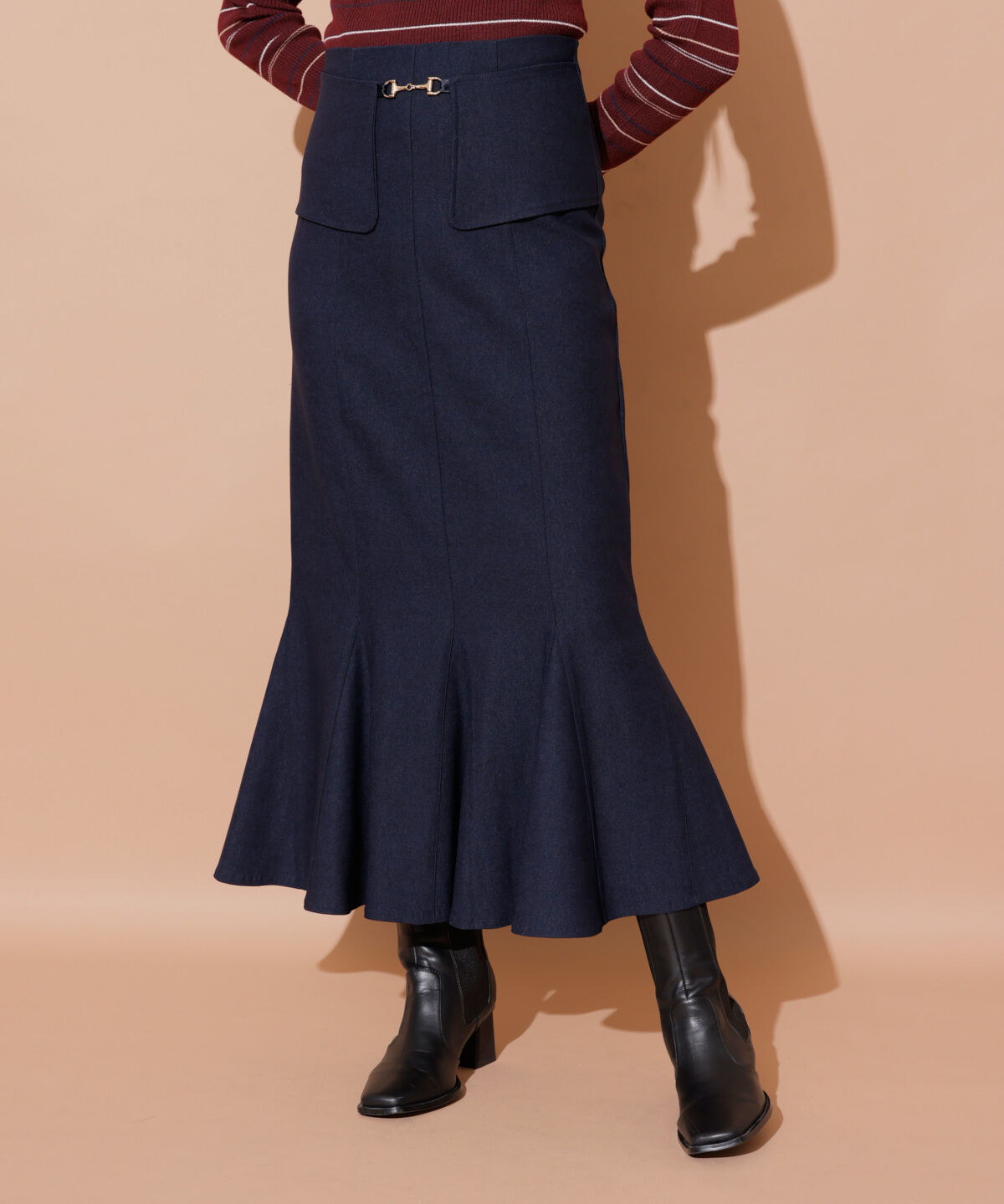 REDYAZEL「ビット付きマーメイドスカート」|タイト|ネイビー