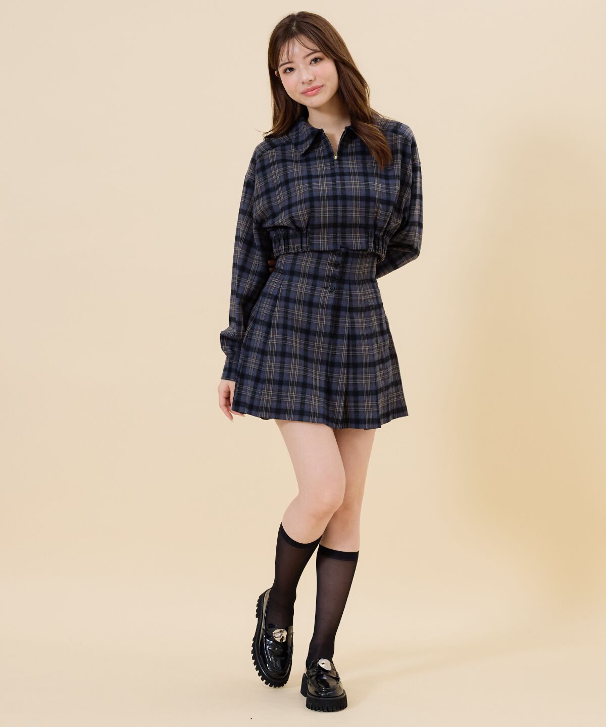 REDYAZEL「フロントジップチェックショートブルゾン」|ブルゾン・スタジャン|