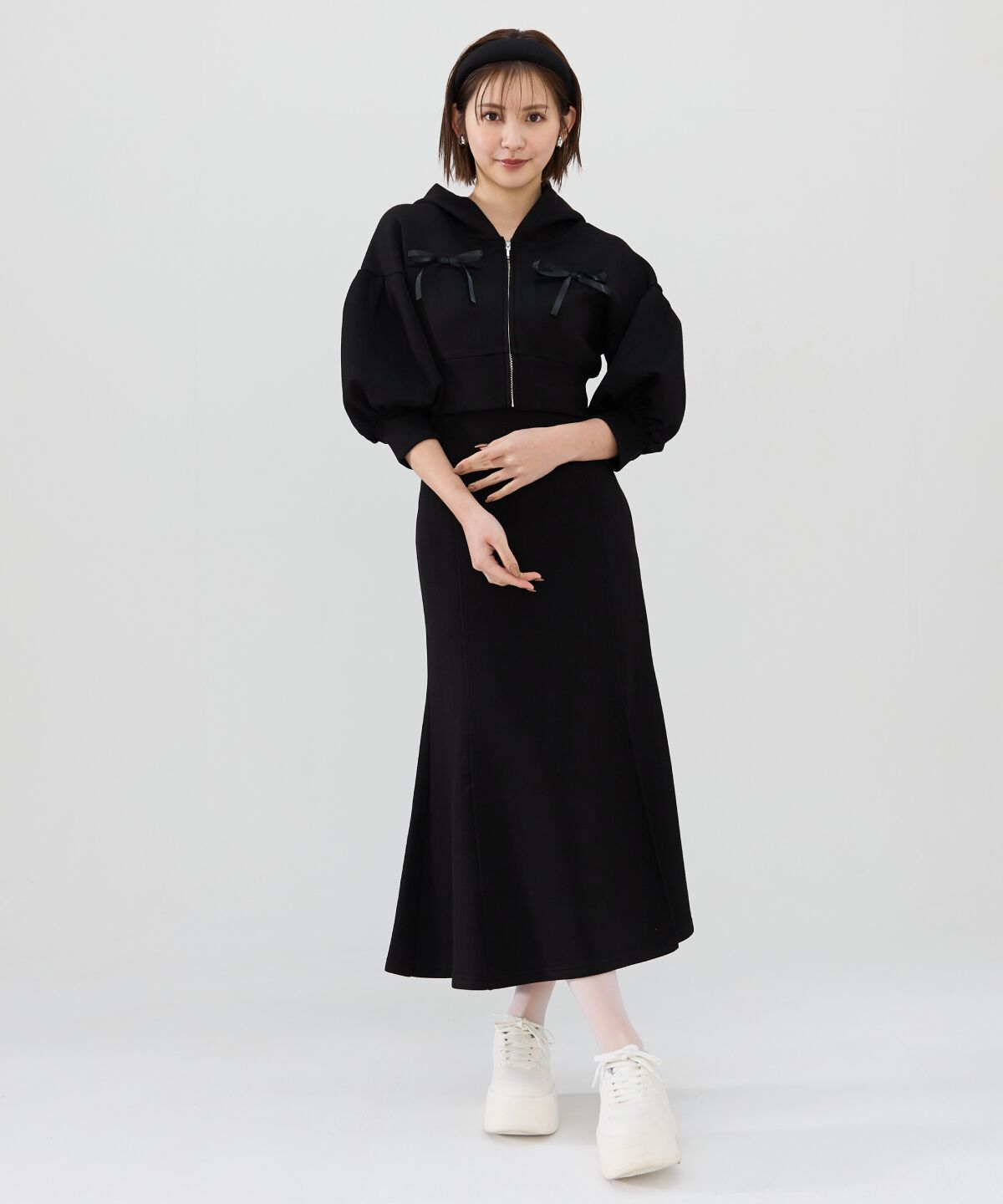 REDYAZEL「ダンボールリボンハーフスリーブショートフーディー」|パーカー|