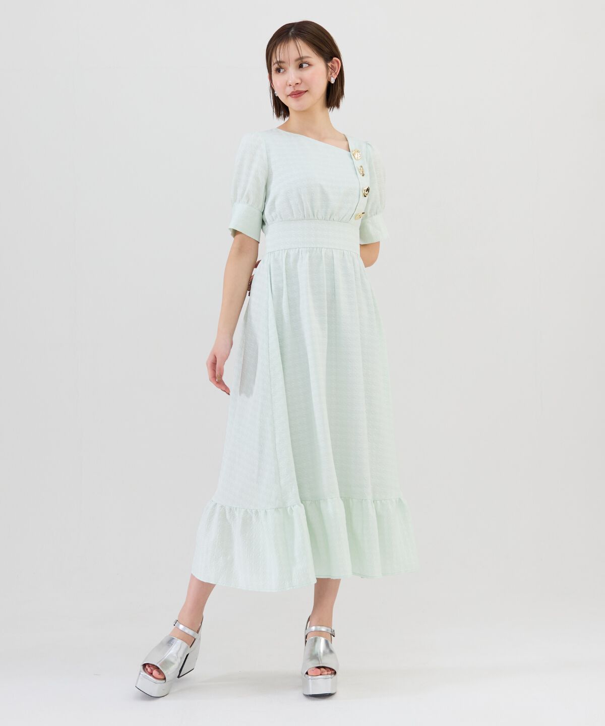 REDYAZEL「ニュアンスボタンジャガードワンピース」|ワンピース|ミント