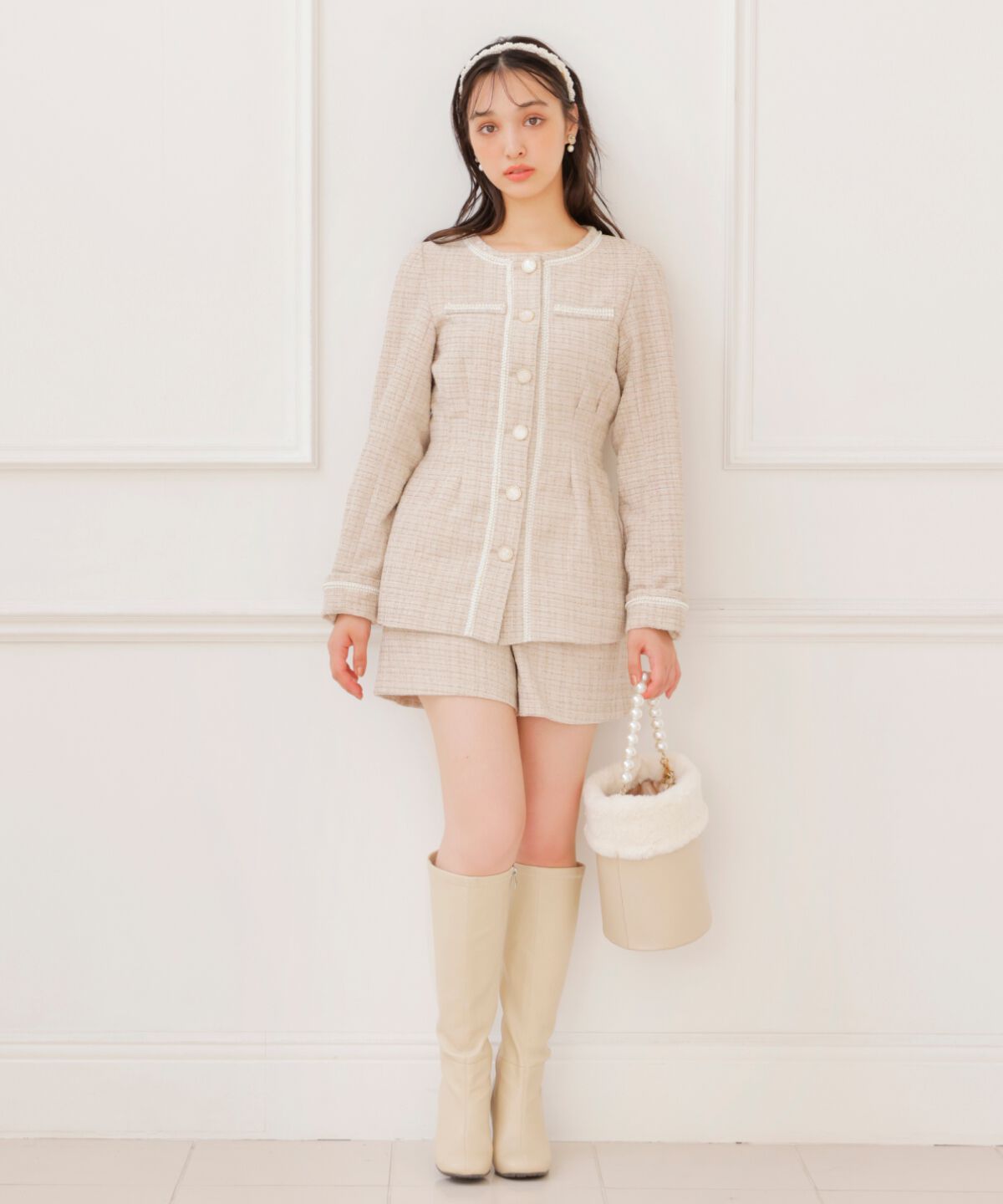 WILLSELECTION「ラメツイードジャケット」|ノーカラージャケット|