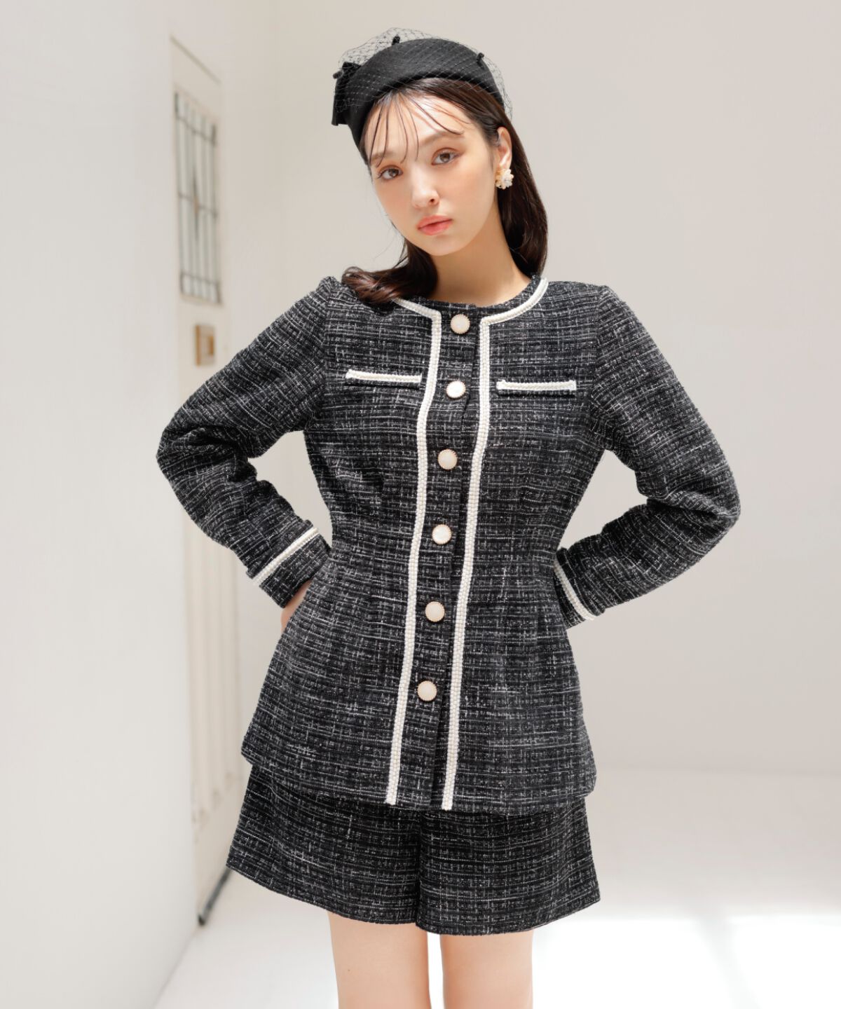 WILLSELECTION「ラメツイードジャケット」|ノーカラージャケット|