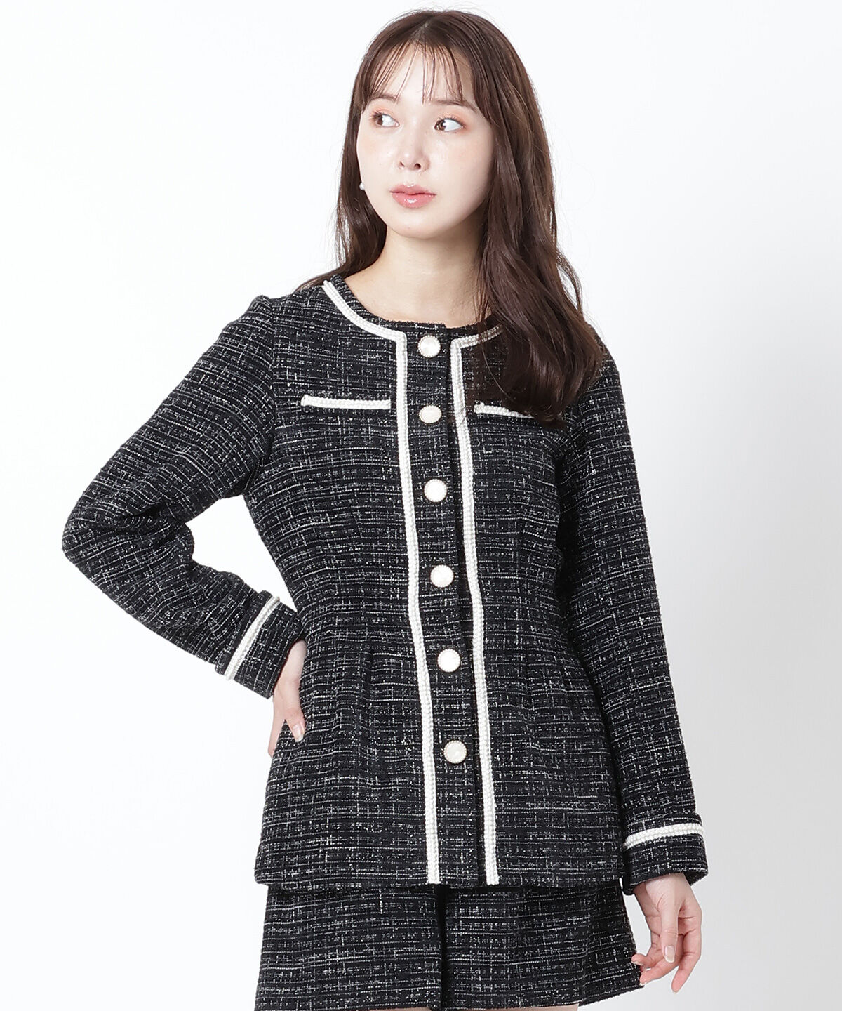 WILLSELECTION「ラメツイードジャケット」|ノーカラージャケット|