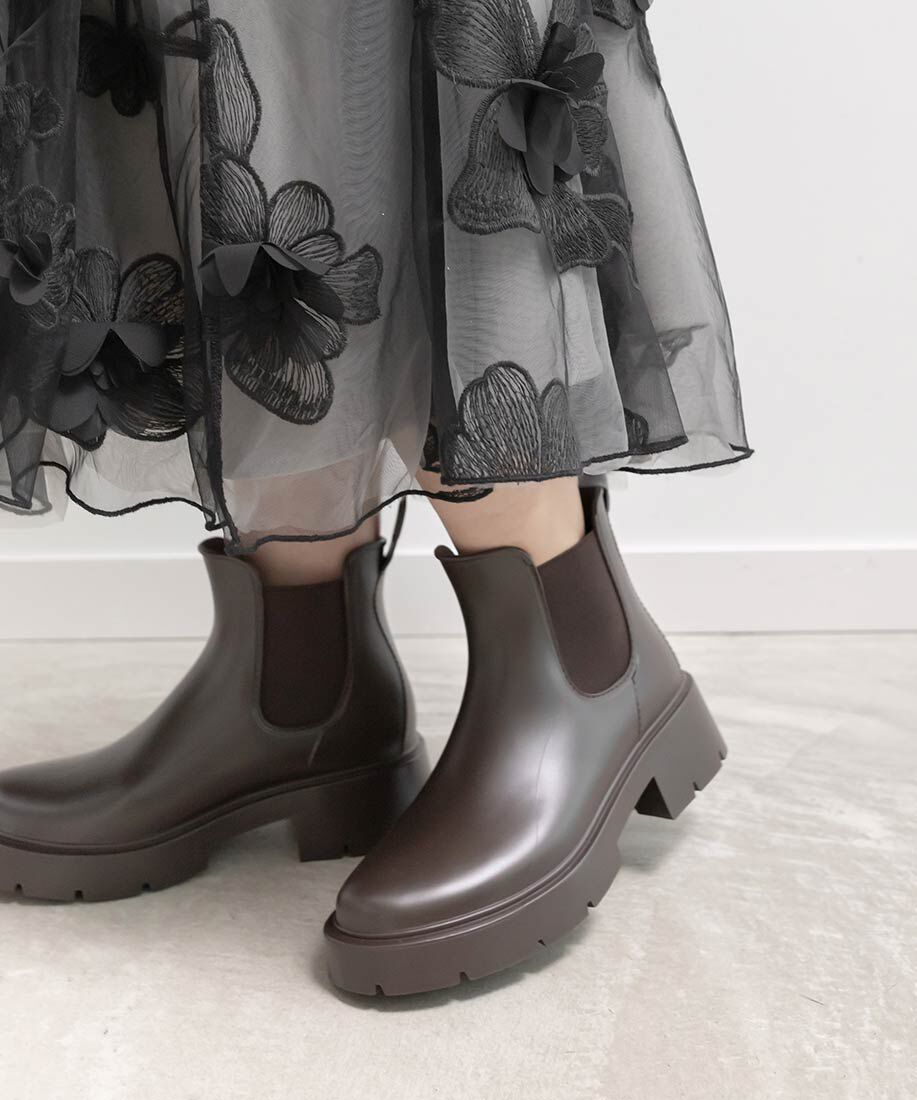  「ボリュームソールサイドゴアレインブーツ」|レインシューズ|ダークブラウン
