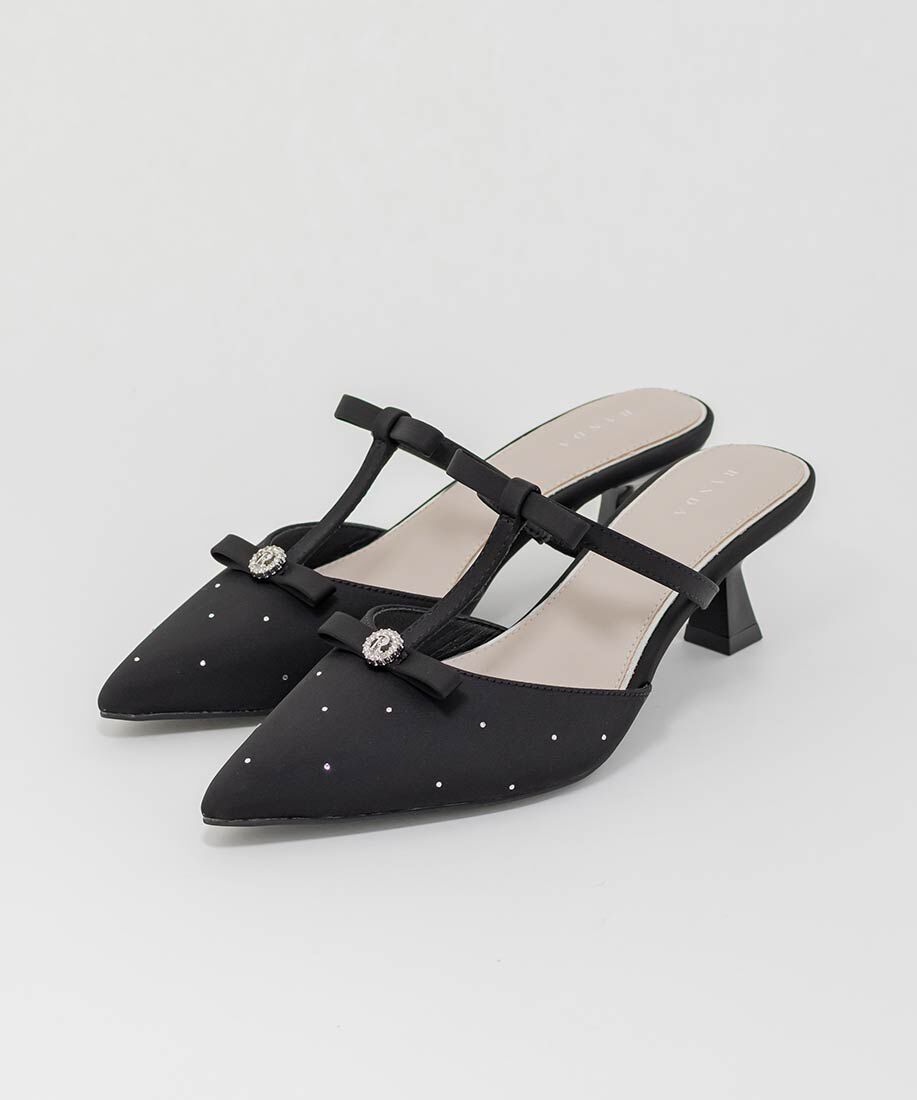  「ビジューリボンTストラップミュールパンプス」|パンプス|