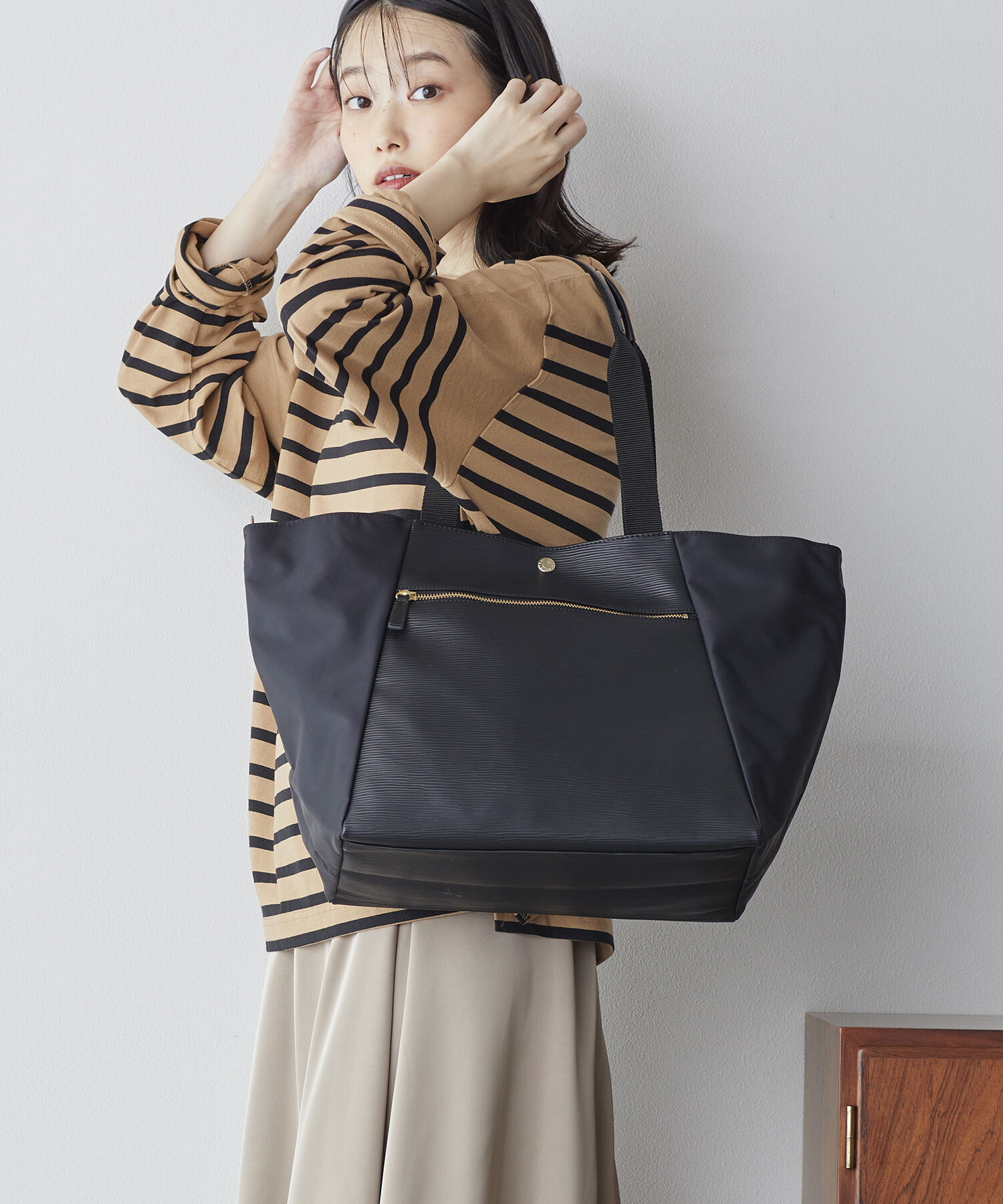 TOPKAPI BREATH「【VERY11月号掲載】RIPPLE  TRIPリプル トリップナイロン コンビ キャリーオンビッグ トートトラベル旅行」|トートバッグ|ブラック