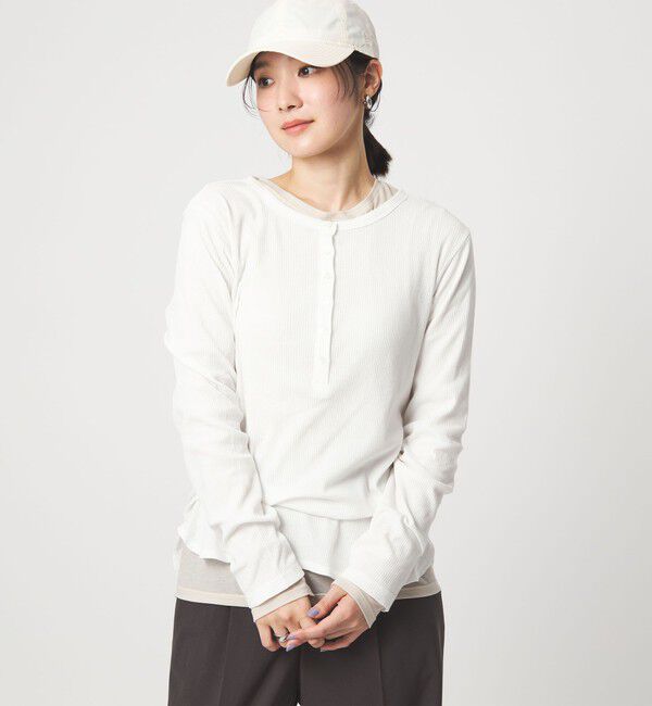 UNITED ARROWS green label relaxing「【WEB限定】＜at ease＞シアーテレコ ヘンリーネック カットソー」|Tシャツ・カットソー|WHITE