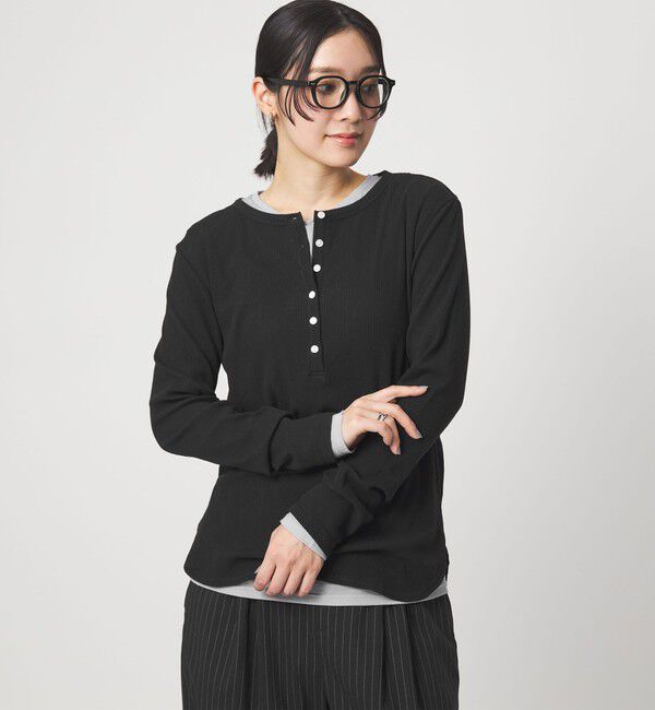 UNITED ARROWS green label relaxing「【WEB限定】＜at ease＞シアーテレコ ヘンリーネック カットソー」|Tシャツ・カットソー|BLACK