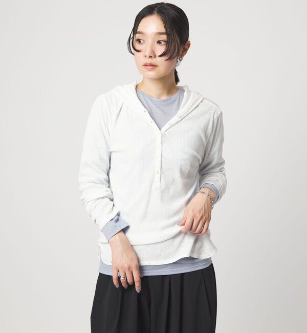 UNITED ARROWS green label relaxing「【WEB限定】＜at ease＞シアーテレコ フード ロングスリーブ カットソー」|Tシャツ・カットソー|WHITE