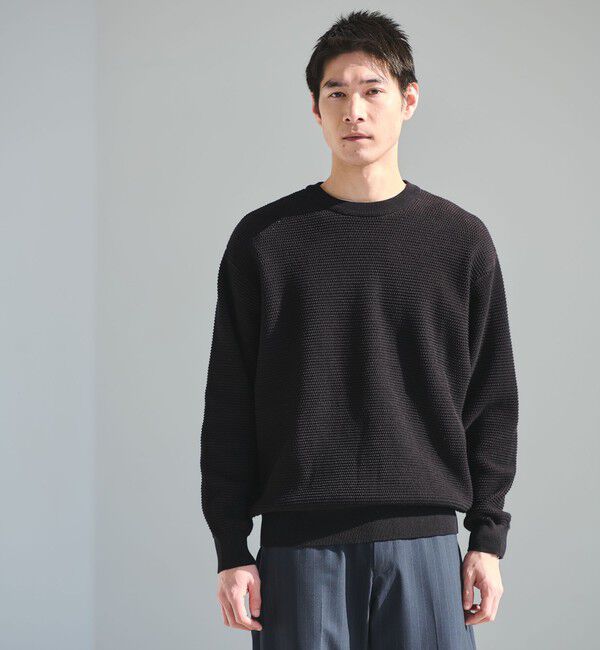 UNITED ARROWS green label relaxing「コットン リバー カノコ クルーネック ニット」|ニット・セーター|BLACK