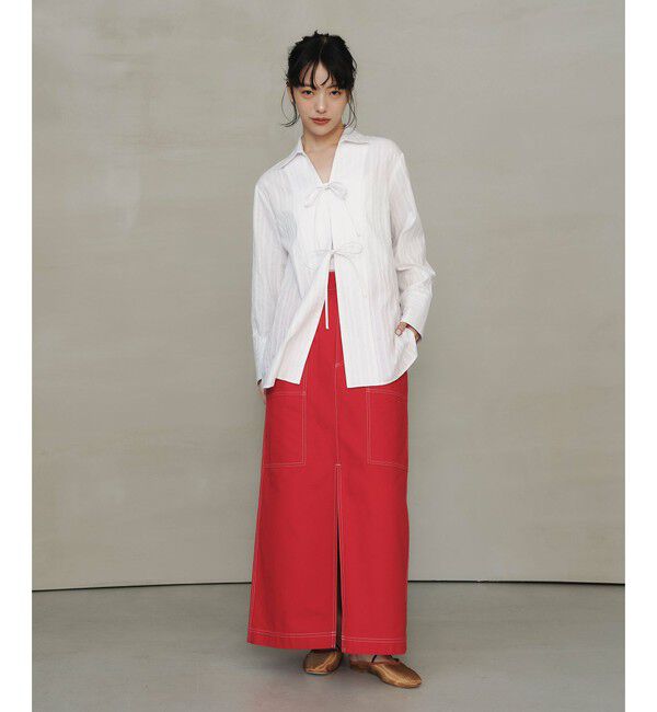 EMMEL REFINES「＜EMMEL REFINES＞EM C/ドビー ストライプ リボン シャツ」|シャツ・ブラウス|