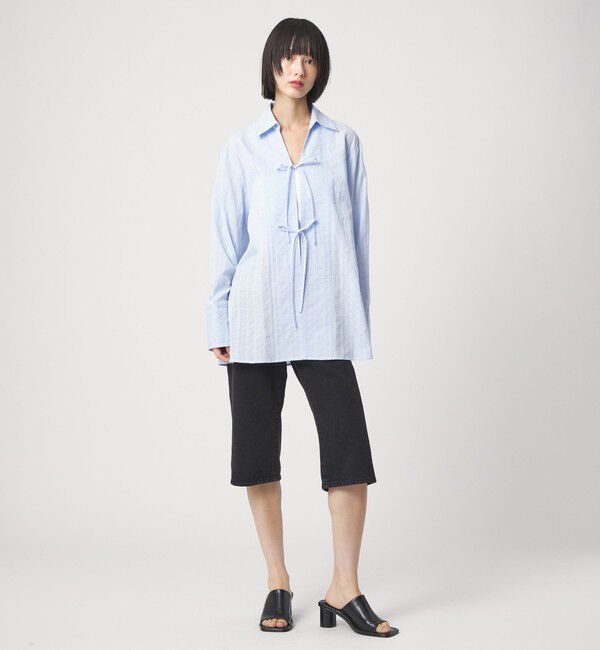 EMMEL REFINES「＜EMMEL REFINES＞EM C/ドビー ストライプ リボン シャツ」|シャツ・ブラウス|