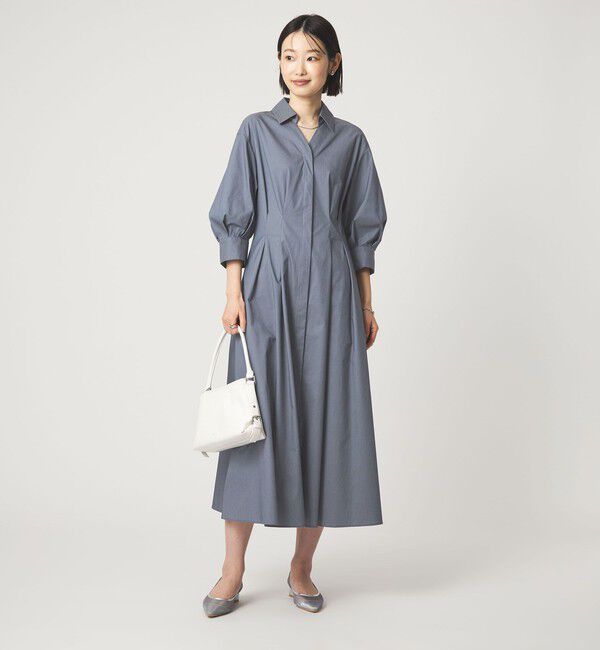 UNITED ARROWS green label relaxing「シャツ襟 フィット＆フレア タック 5分袖 ワンピース」|ワンピース|