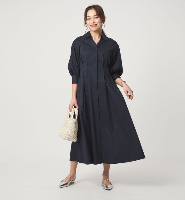 UNITED ARROWS green label relaxing「シャツ襟 フィット＆フレア タック 5分袖 ワンピース」|ワンピース|