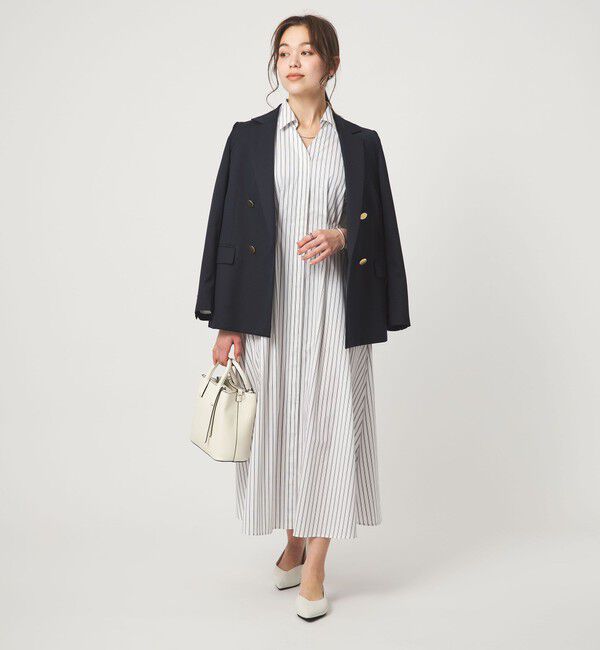 UNITED ARROWS green label relaxing「シャツ襟 フィット＆フレア タック 5分袖 ワンピース」|ワンピース|