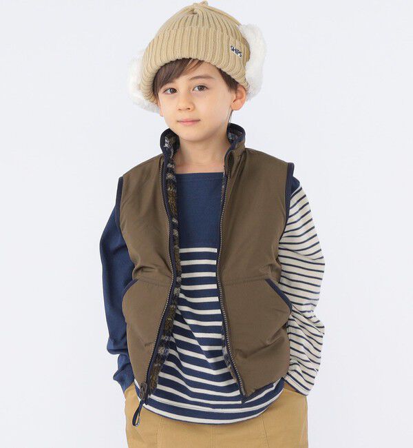 SHIPS KIDS「SHIPS KIDS:100～130cm /〈撥水/手洗い可能〉ボア リバーシブル ベスト」|ダウンベスト・ベスト|