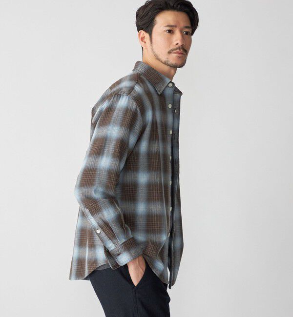 SHIPS「SHIPS: Shuttle notes レギュラーカラー オンブレチェック 長袖 ネルシャツ」|シャツ・ブラウス|