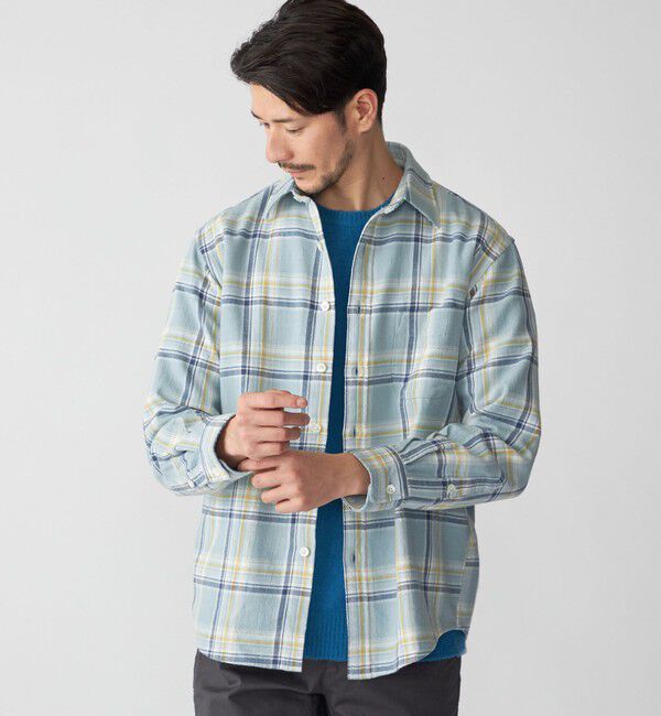 SHIPS「SHIPS: Shuttle notes レギュラーカラー オンブレチェック 長袖 ネルシャツ」|シャツ・ブラウス|