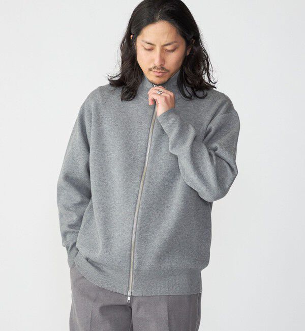 SHIPS「SHIPS: 〈手洗い可能〉 ダブルフェイス コットン カシミヤ スタンドジップ ニット ブルゾン」|カーディガン|グレー