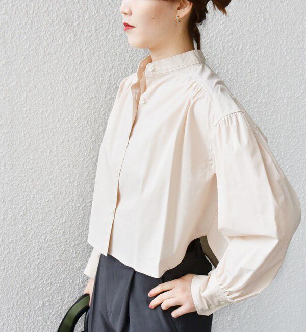 SHIPS for women「* 〈手洗い可能〉クロップド ギャザー シャツ ◇」|シャツ・ブラウス|ナチュラル