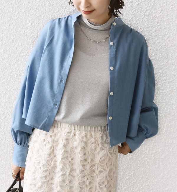 SHIPS for women「* 〈手洗い可能〉クロップド ギャザー シャツ ◇」|シャツ・ブラウス|ブルー