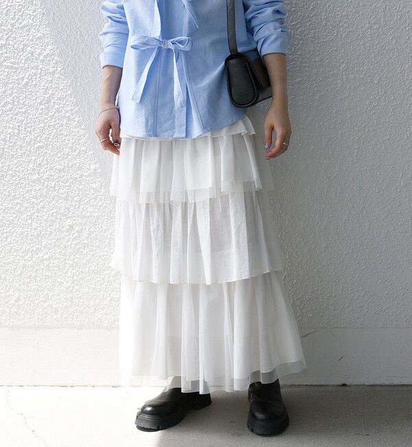 SHIPS any「SHIPS any:〈手洗い可能〉チュール  ティアード ロング スカート」|スカート|