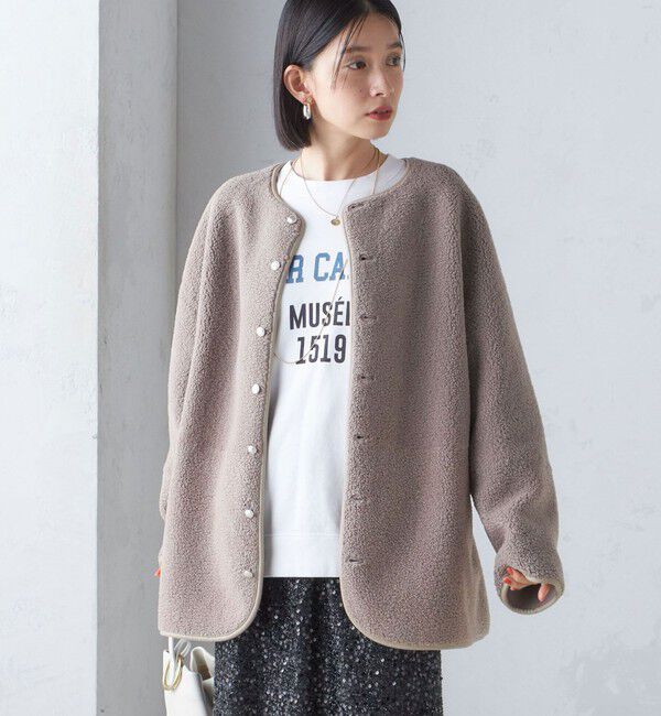 SHIPS for women「〈手洗い可能〉リバーシブル ボア &times; フリース ブルゾン」|ブルゾン・スタジャン|ベージュ