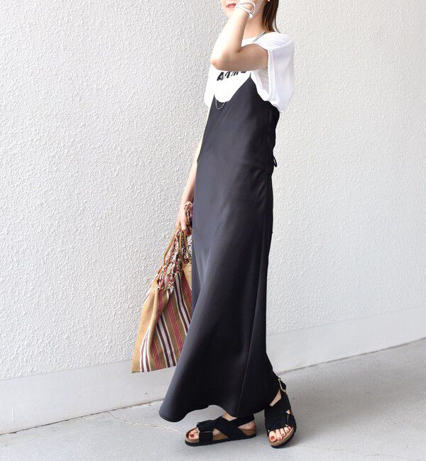 SHIPS for women「〈手洗い可能〉バック デザイン サテン キャミ ワンピース」|ワンピース|