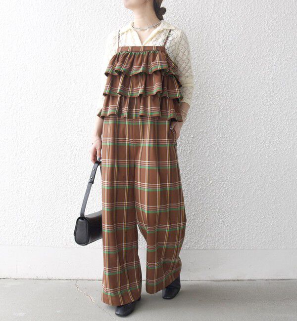 SHIPS any「SHIPS any:〈洗濯機可能〉チェック フリル ティアード サロペット」|オールインワン|