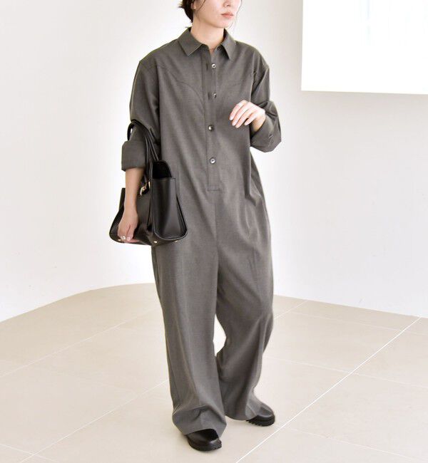 quaranciel「quaranciel:〈洗濯機可能〉レギュラーカラー ジャンプスーツ」|オールインワン|