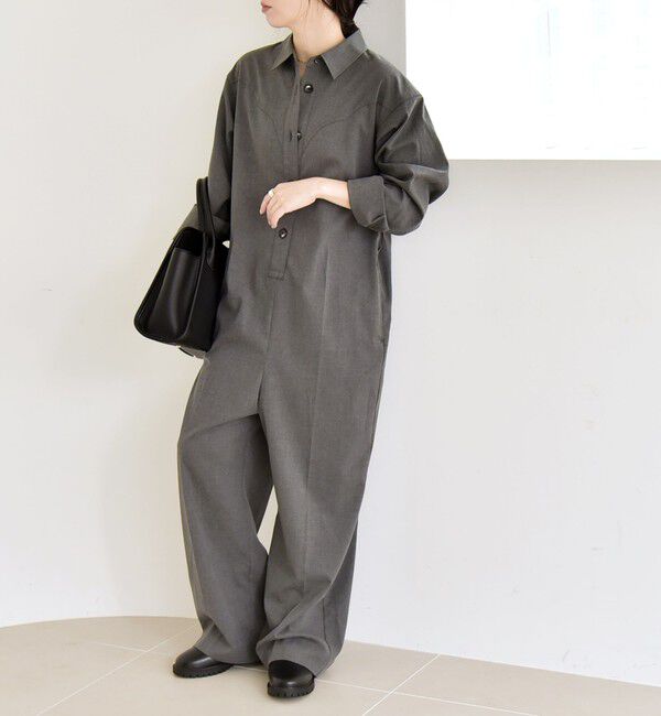 quaranciel「quaranciel:〈洗濯機可能〉レギュラーカラー ジャンプスーツ」|オールインワン|