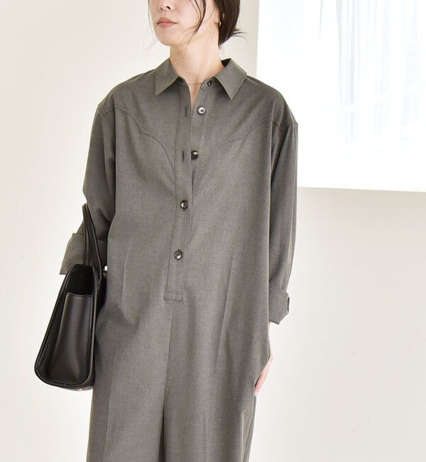 quaranciel「quaranciel:〈洗濯機可能〉レギュラーカラー ジャンプスーツ」|オールインワン|