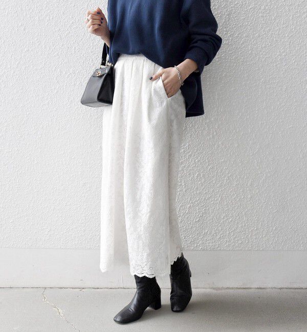 SHIPS any「SHIPS any:〈手洗い可能〉フラワー メッシュ レース タック セミフレア スカート」|スカート|