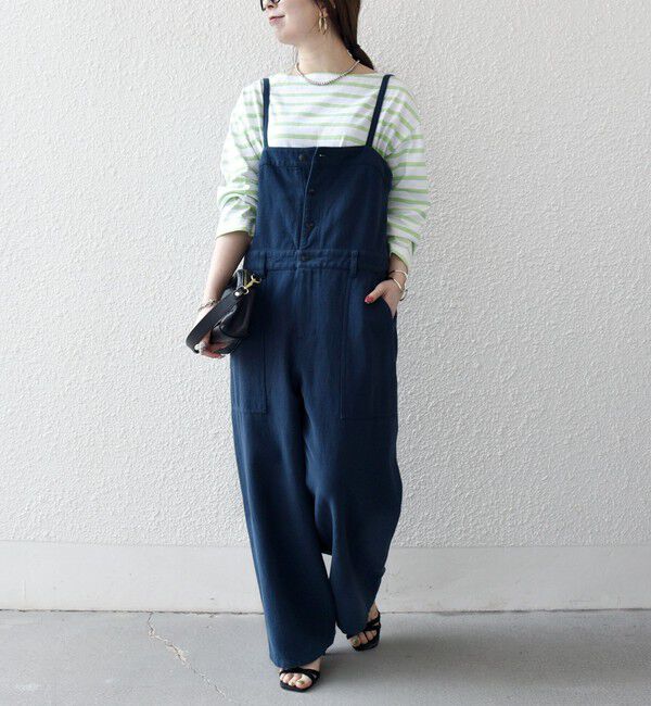 SHIPS any「《予約》SHIPS any:〈洗濯機可能〉カルゼ キャミ ワイド サロペット」|オールインワン|ネイビー