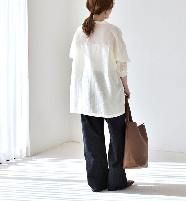 quaranciel「《予約》quaranciel:〈洗濯機可能〉リネン ミックス バンドカラー ポケット シャツ」|シャツ・ブラウス|