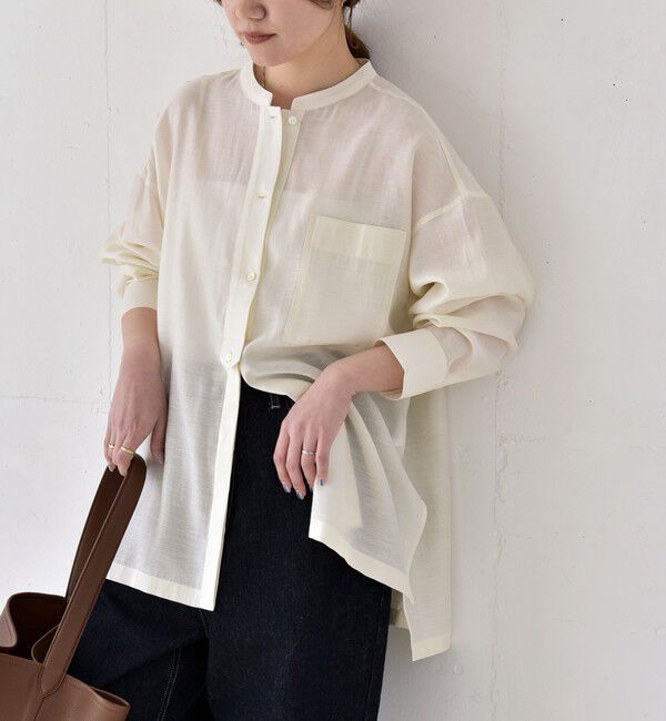 quaranciel「《予約》quaranciel:〈洗濯機可能〉リネン ミックス バンドカラー ポケット シャツ」|シャツ・ブラウス|