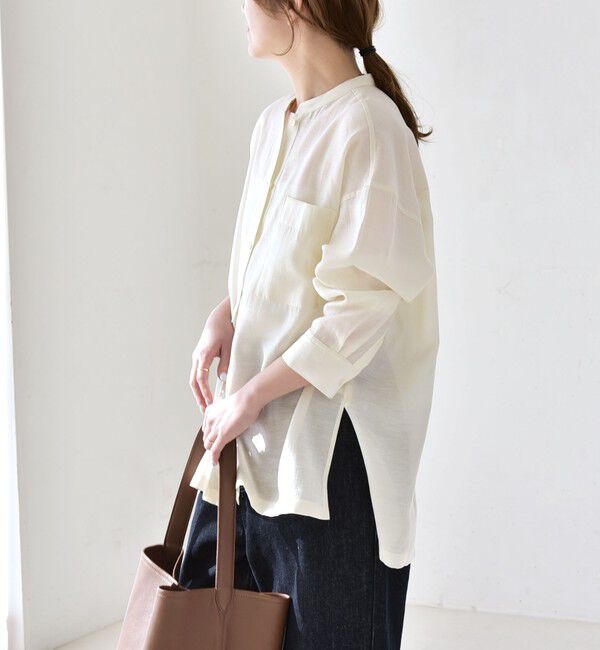 quaranciel「《予約》quaranciel:〈洗濯機可能〉リネン ミックス バンドカラー ポケット シャツ」|シャツ・ブラウス|