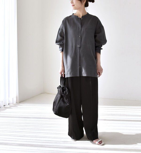 quaranciel「《予約》quaranciel:〈洗濯機可能〉リネン ミックス バンドカラー ポケット シャツ」|シャツ・ブラウス|