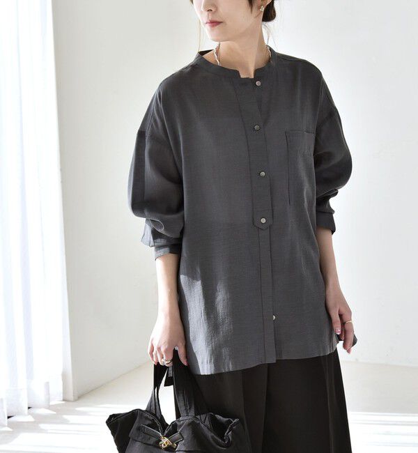 quaranciel「《予約》quaranciel:〈洗濯機可能〉リネン ミックス バンドカラー ポケット シャツ」|シャツ・ブラウス|