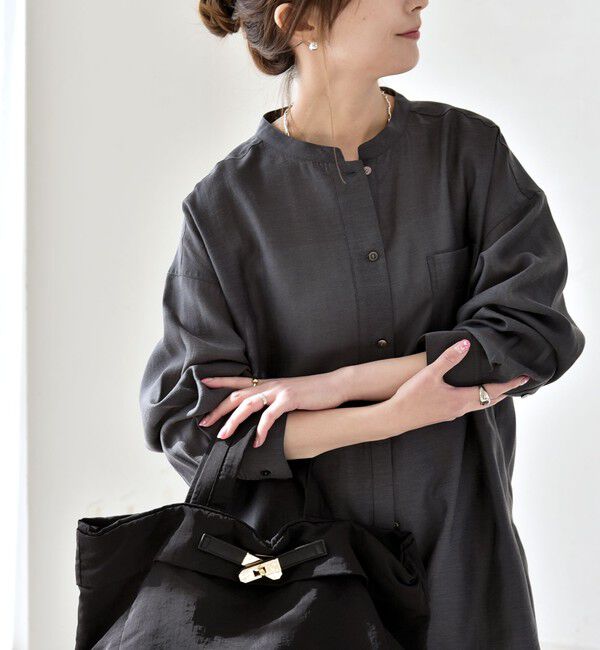 quaranciel「《予約》quaranciel:〈洗濯機可能〉リネン ミックス バンドカラー ポケット シャツ」|シャツ・ブラウス|