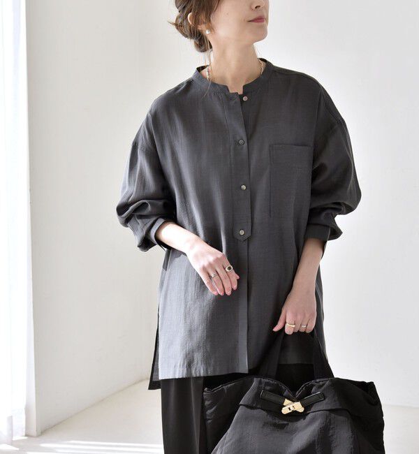 quaranciel「《予約》quaranciel:〈洗濯機可能〉リネン ミックス バンドカラー ポケット シャツ」|シャツ・ブラウス|