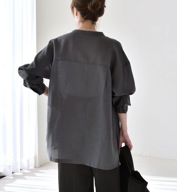 quaranciel「《予約》quaranciel:〈洗濯機可能〉リネン ミックス バンドカラー ポケット シャツ」|シャツ・ブラウス|